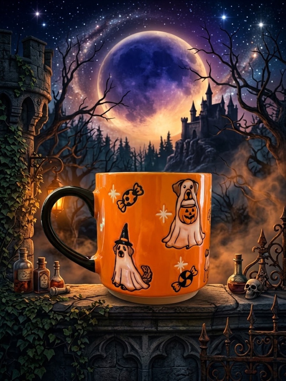 Eli + Ana "Tricky Treat" Halloween Ghost Dog Ceramic Mug Orange 18oz NWT
